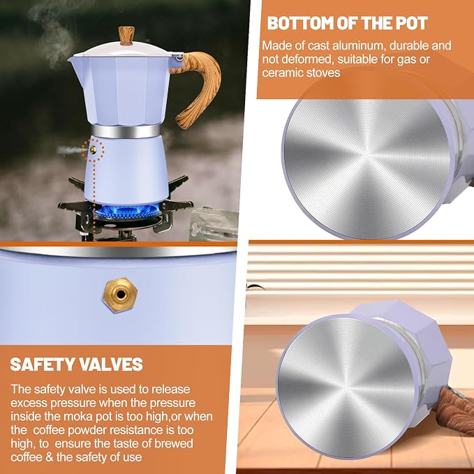 3 Cup Aluminum Espresso Stovetop Moka Pot Express Coffee Maker Percolator Italian Classic Mocha Coffee Machine for Italian and Cuban Cafe Brewing for Home & Camping 150ml 5oz