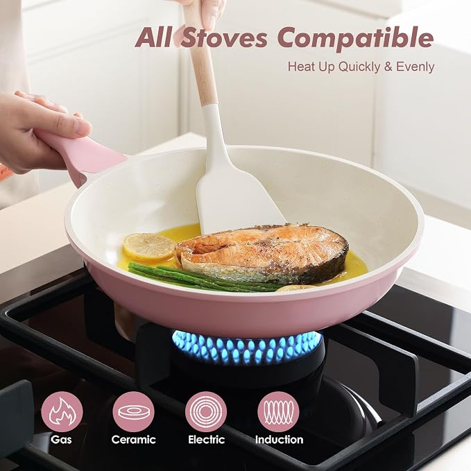 SENSARTE Nonstick Ceramic Frying Pan 10-Inch, Healthy Non Toxic Skillet, Induction Compatible Omelet Pan with Heat Resistant Handle, PFAS-Free, Pink