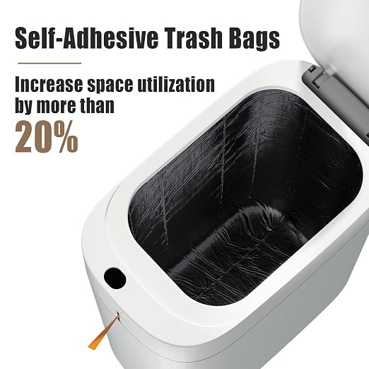 MOPUP Bathroom Trash Can, Automatic Bagging Garbage Can, 3.5 Gallon Slim Smart Small Plastic Trash Bin, Narrow Motion Sensor Trash Can for Bedroom, Office White