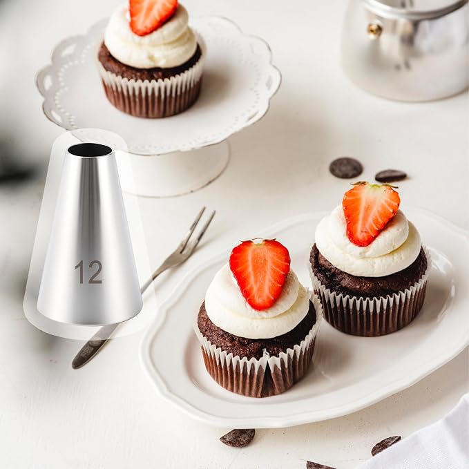 3 Pcs Round Piping Tip, #12 Stainless Steel Reusable Icing Nozzles | Professional Cake & Cookie Decorating Tips Set for Macarons, Cupcakes, Frosting and Baking Projects