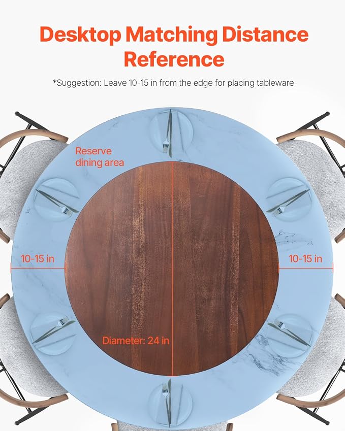 VEVOR 24 in Wood Lazy Susan Turntable, 360° Rotation Round Clear Tabletop Rotating Tray, Acacia Wood Dining Table Centerpiece, Smooth and Silent Spin, for Family Gatherings, Banquets and Weddings