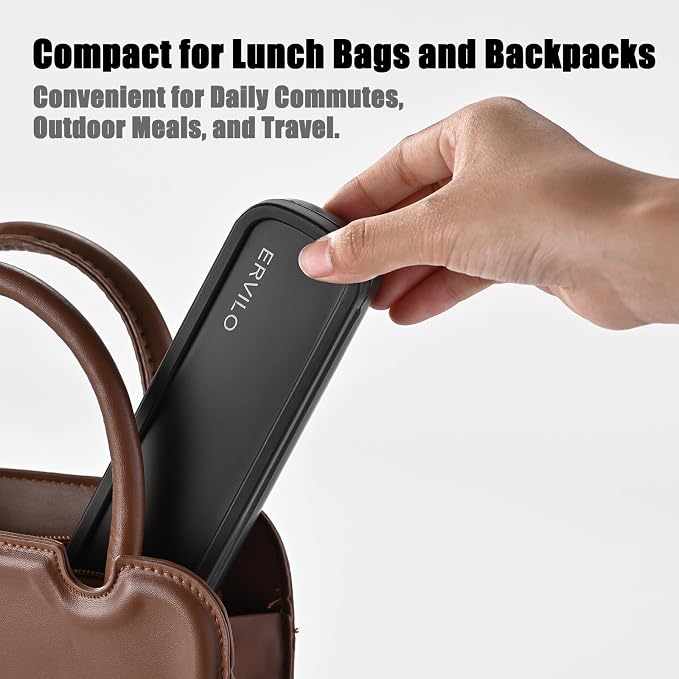 Travel Utensils with Case, Stainless Steel Portable Cutlery Set for Camping Picnic, Lunch Box Silverware for Work, Reinforced Case with Snap-Lock Closure, Include Fork Spoon Knife Chopsticks, Black