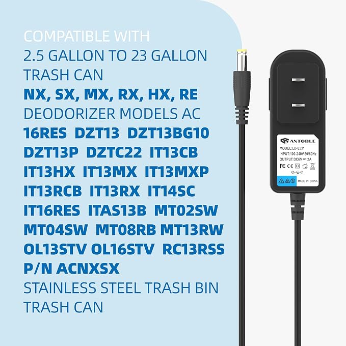 6V AC Power Adapter for Automatic Sensor Trash Cans 2.5 to 23 Gallon, 6.4Ft Long Power Cord Supply, for Trash Can Parts, 13 Gallon Trash Can Ac Adapter Power Cord