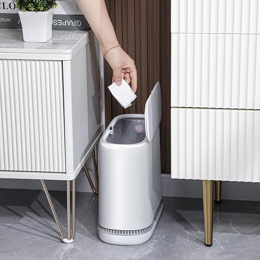 JOYBOS Bathroom Trash Cans,Adsorption Garbage Can with Press Type Lid,10L Dogproof Slim Plastic Narrow Trash Bin,3 Gallon Garbage Bin for Home,Office and Narrow Place