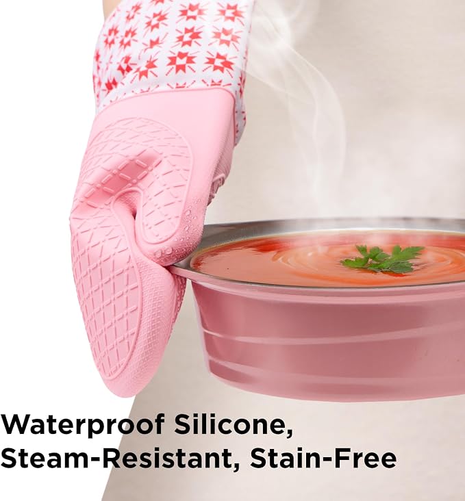 Kitchen Mama UltraShield Silicone Oven Mitts, Gem-Red | Heat Resistant, Non-Slip Surface, Waterproof, Flexible, Durable