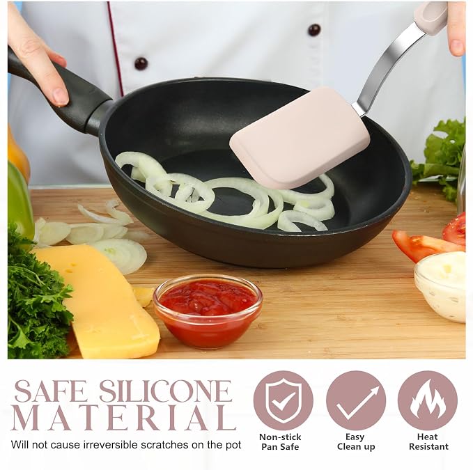Silicone Cookie Spatula Turner 2 Pack Mini Brownie Spatula Flexible Kitchen Small Silicone Turner for Nonstick Cookware Heat Resistant No Scratch Flipper for Egg(Solid Flat,Khaki)