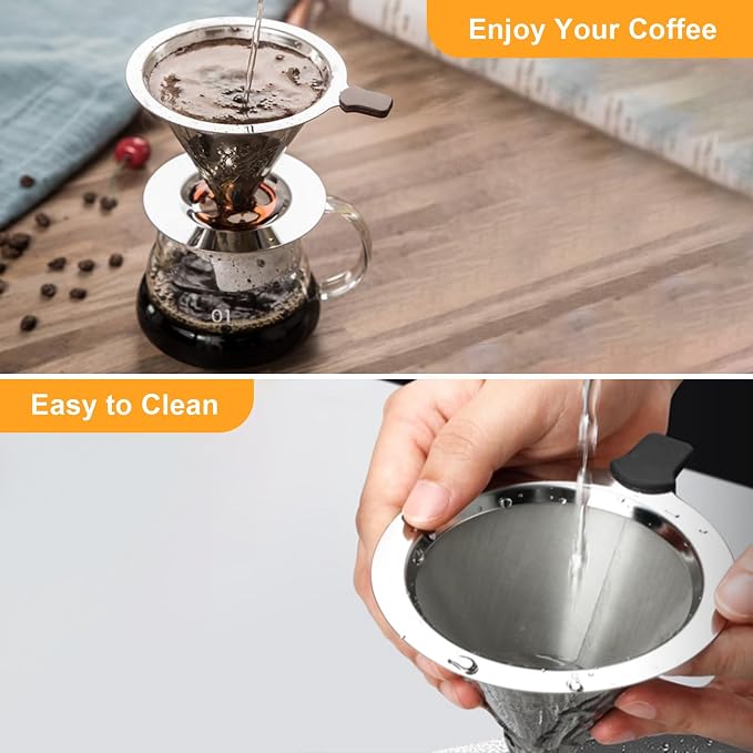 NKOVE Pour Over Coffee Dripper Stainless Steel Reusable Filter Coffee Maker (Pack of 2)
