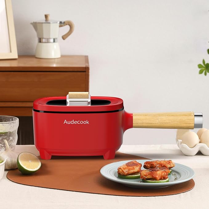 Audecook 2L Hot Pot Electric, Non-Stick electric pot, Portable Pot lazy | Dual Power Control Electric Pot For Cooking Steak, Egg, Ramen, Oatmeal & Soup | Portable Pot for Dorm, RV, Travel & Camping