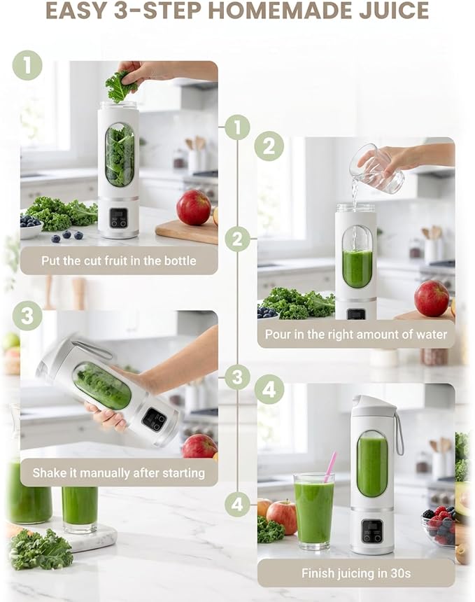 Lilogi Portable Blender, 500ML Blenders for Smoothies with LED Display | 12-Blade USB-C Rechargeable Blender, Travel Blender Cup for any kitchen, office, outdoor, travel, gym or sports
