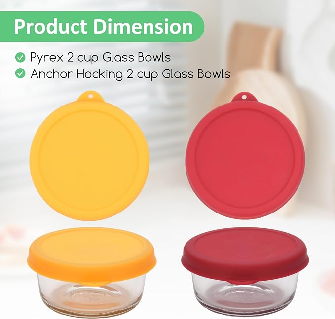 2 Cup Round Silicone Storage Cover Lids Replacement for Anchor Hocking and Pyrex 7200-PC Glass Bowls (Container not Included) (Red & Orange) 4 Pack