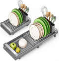 TOOLF Small Dish Drying Rack, Expandable and Space-Saving, Gray | Mini Dish racks for kitchen counter, Compact Design Fits Sink or Counter, Stainless Steel Plate Rack, 11"-19.3"L×7.7"W×3.54"H