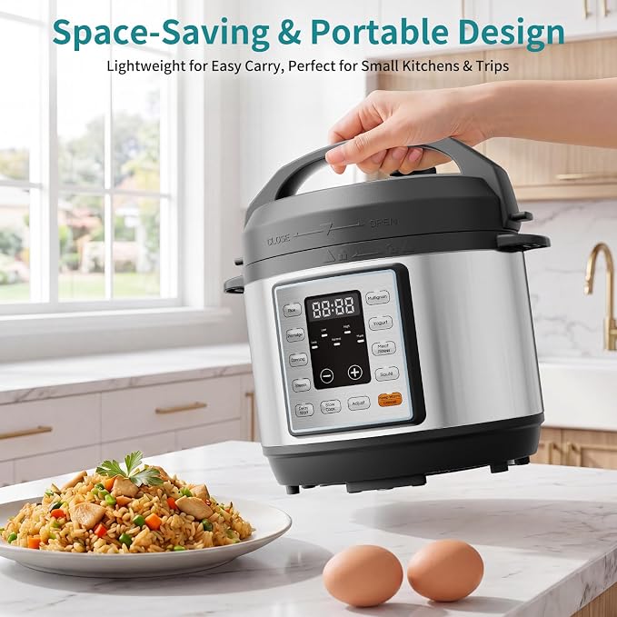 OLIXIS 10-In-1 Electric Pressure Cooker, 3 Quart Multi Cooker for Rice, Stew and Steam, Small Programmable Stainless Steel Pot with Slow Cook Function and Ceramic Inner Pot