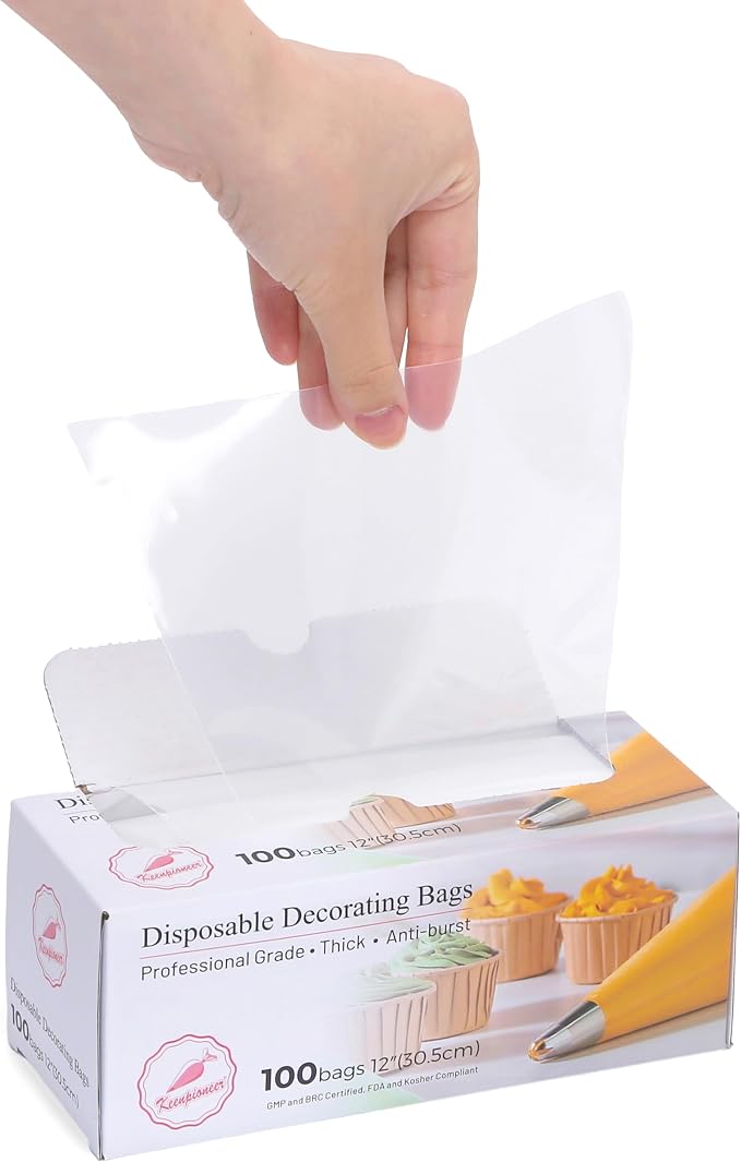 Piping Bag - Disposable Cake Decorating Bag | 100 Count, 12 inch, Clear, Icing Pastry Bags for Cake, Cream Frosting and Cookie Decoration (Packaging May Vary)