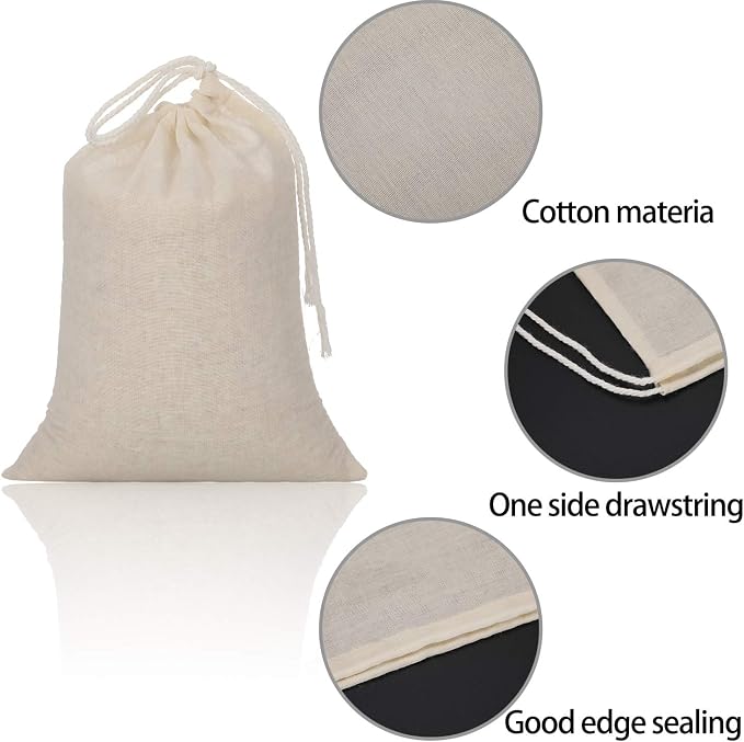 Tatuo 50 Pcs Muslin Bags 6 X 8 Inches, Cotton Drawstring Pouches Party | Natural Cotton Cloth Small Pouches, Reusable Linen Sachet for Gift Favor, Wedding Party Supplies, Craft Home Storage
