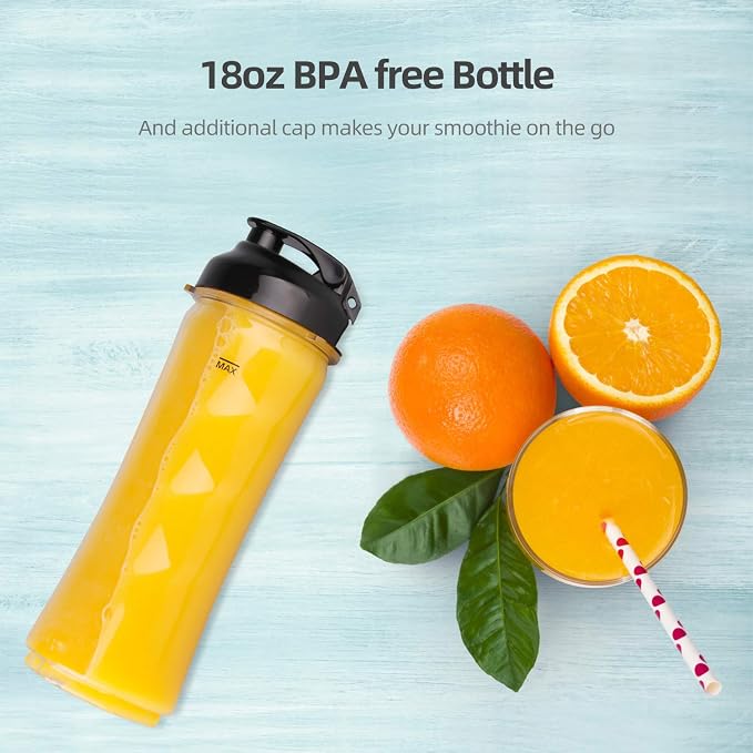 La Reveuse Personal Size Blender for Protein Shakes and Smoothies, Silver | 18oz BPA-free Portable Bottle with Spout Lid, Push to Blend, Suitable for Home, Apartment, Office, Dorm, 300 Watts, LARB1801S