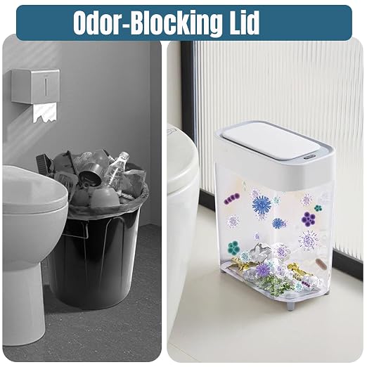 LALASTAR 2 Pack Automatic Trash Can Bathroom, Touchless Garbage Can with Lid, Slim Motion Sensor Waterproof Plastic Trash Bins for Bedroom Office Toilet, 2.3 Gallon, White+Grey Trim