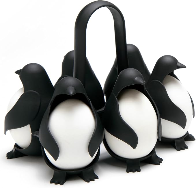 PELEG DESIGN Egguins Egg Cooker for Hard Boiled Eggs and Soft Boiled Eggs – 3-in-1 Boiled Egg Holder for Cooking, Fridge Storage & Serving – Unique Penguin Kitchen Gift, Holds 6 Eggs