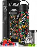 22 oz Ceramic Lined Tea Infuser Travel Tumbler, Micro-Mesh Stainless Steel Infuser, Pure Taste Ceramic Interior, Triple Insulated 12hr Hot Cold, Dual Sip & Straw Lid, Scratch-Resistant