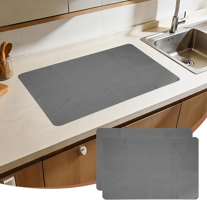 PATIKIL 28 x 20 Inch Stove Top Cover for Electric Stove, 2Pcs Silicone Stripe Mat for Glass Top Cover Non-Slip Glass Cooktop Protector for Kitchen Oven Dish Drying Mat, Gray