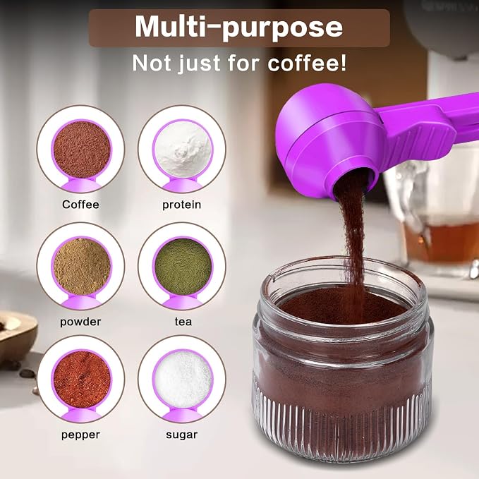 2-in-1 Coffee Scoop with Funnel, 2 Tbsp Measuring Spoon for Reusable K Cups, Ground Coffee, Protein Powder & Tea, Mess-Free Plastic Design（Rose Red-2pack）