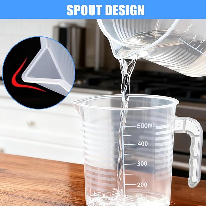 2 Pack Measuring Cup Set, 500ml and 1000ml | Plastic Liquid Measuring Cups- Baking, Cooking, Mixing Cups, Microwave and Dishwasher Safe Essential Kitchen Tools