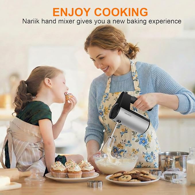Electric Hand Mixer, 660W Kitchen Handheld Mixer 5 Speed Self Control Whisk 304 Stainless Steel One Click Eject Dishwasher Safe Mixer for Cream Cookies Dough（Black）