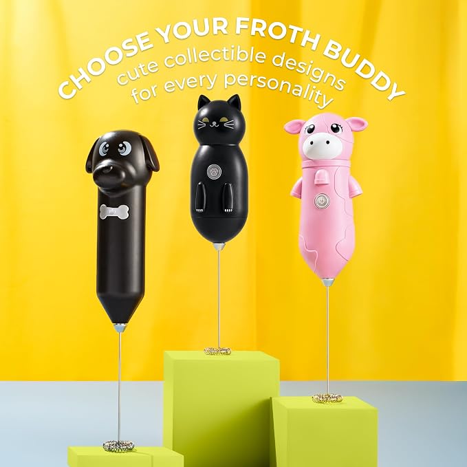 Cat-Shaped Frother Mixer – Cutesy Frother, Meet Your New Frothing Buddy Midnight The Cat, Adoption Papers and Stickers Included, Purrr-fect for Lattes, Cappuccino & Matcha – Black