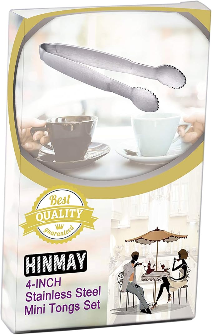 HINMAY Sugar Tongs 4" Mini Serving Tongs Stainless Steel Tongs, Set of 4 | Stainless Steel Tiny Tongs for Appetizers, Tea Party, Coffee Bar, Desserts