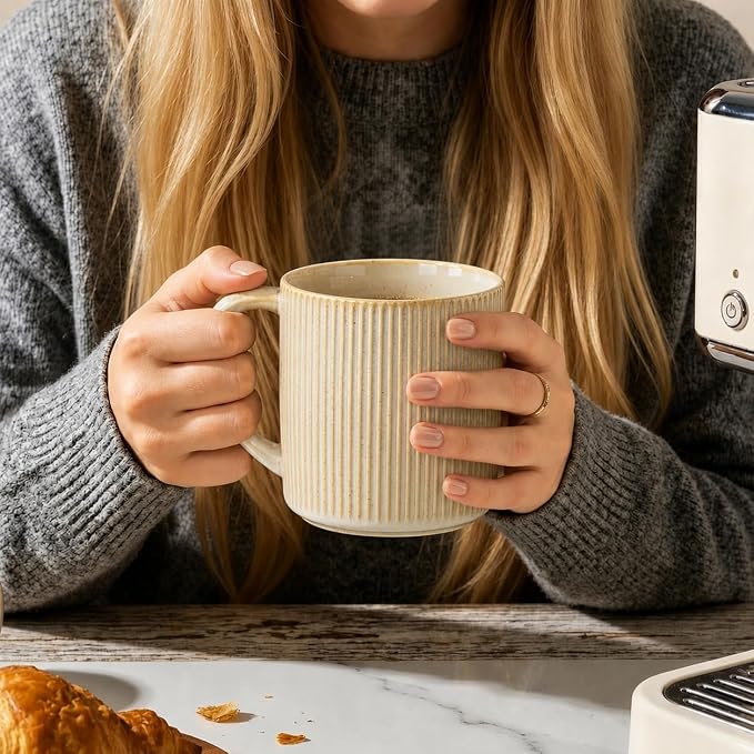 theterra Ceramic Coffee Mugs Set of 4, 14.2 oz Coffee Cups with Handle | Handmade, Suitable for Latte, Tea, Milk, Beer & Hot Cocoa, Cappuccino