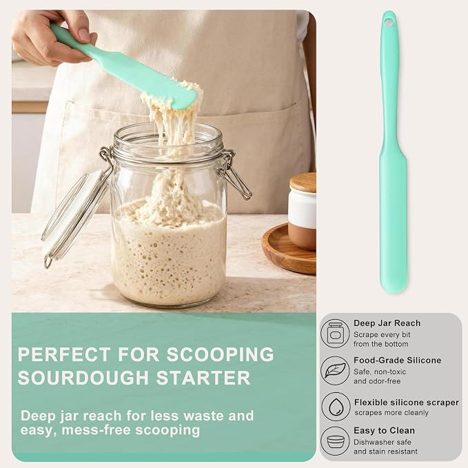 6 PCS Silicone Spurtle Spatula Set for sourdough starter Baking Cooking | Flexible Skinny Cake Cream Dough Jar Spatulas Scraper, Bread Lame Scoring Tool, Kitchen Utensil Tools for Mixing Stirring