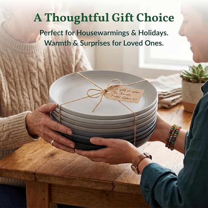 Wheat Straw Dinner Plates Set of 8-11 Inch, Alternative to Plastic, Microwave & Dishwasher Safe, Unbreakable Kids Plates with 4 Colors (Stone Grey)