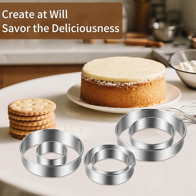9Pcs Round Cookie Cutter Set - Stainless Steel Biscuit Cutters(2,3,3.5,4,5,6Inch) with 3 Firm Plastic Dough Scrapers – Large Circle Cookie Cutter for Baking Pastry, Donuts, Fondant & Brownies