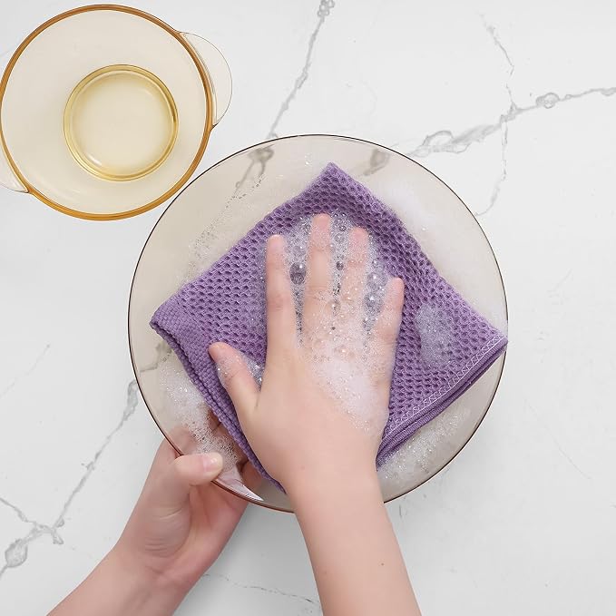 Homaxy 100% Cotton Waffle Weave Kitchen Dish Cloths 6-Pack, Lavender | 12 x 12 Inches, Ultra Soft Absorbent Dish Towels, Quick Drying Dish Rags with Hanging Loop