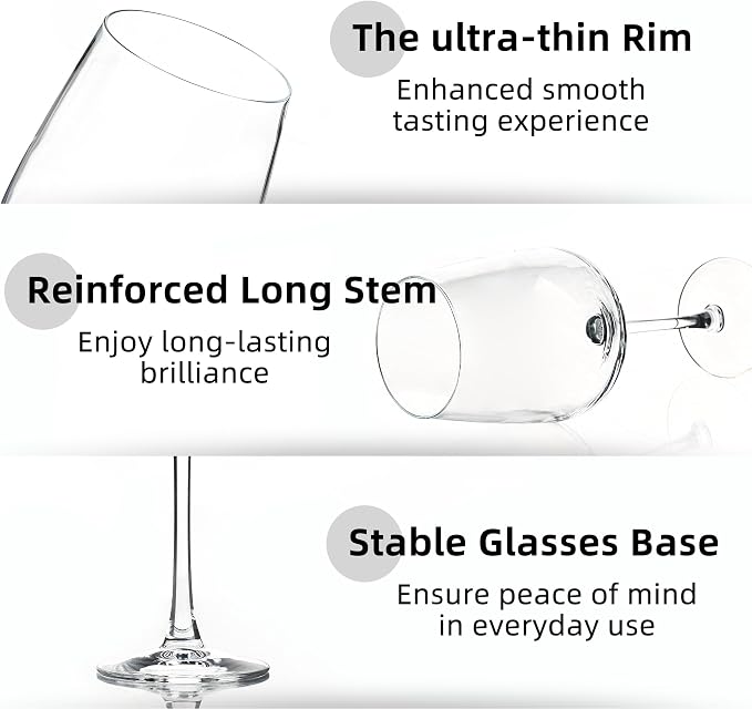 15oz Wine Glasses Set of 8, Thickened Stemmed Glasses for Red/White Wine, Heavy Base Clear Red Wine Glasses for Everyday, Wine Lovers, Parties, Gifts, Dishwasher Safe, 460ml, 8 Piece Set