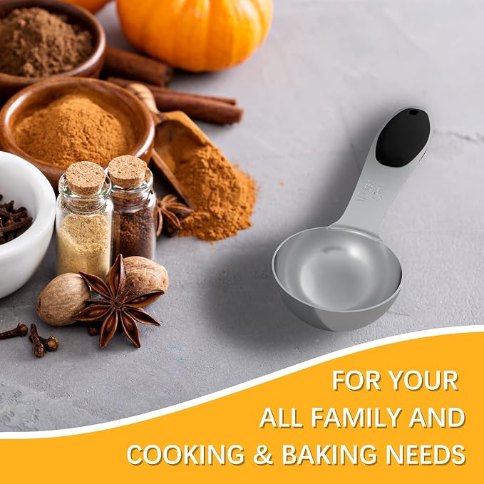 1PCS 1/2Tbsp(7.5ml, 1/4oz) Measuring Spoon, Stainless Steel Measure Scoop | Accurate, BPA-Free, Dishwasher Safe, Silicone Grip, Engraved Marking, Kitchen Essential