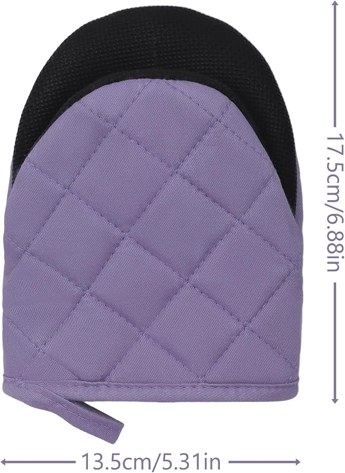 Goldmeet Mini Oven Mitts 2-Pack, 7"x5.5", 500°F Silicone Grip, Taro Purple | Non-Slip, Heat Resistant, Machine Washable, Hanging Loop, Fits Small Hands, for Baking Grilling BBQ Cooking