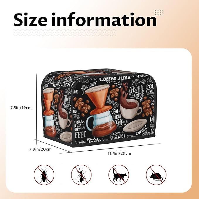 Toaster Cover 2 Slice with Coffee Pattern Dustproof Bread Maker Cover Fingerprint Bakeware Protection Wide Slot Toaster Bag Reusable Kitchen Small Appliance Cover