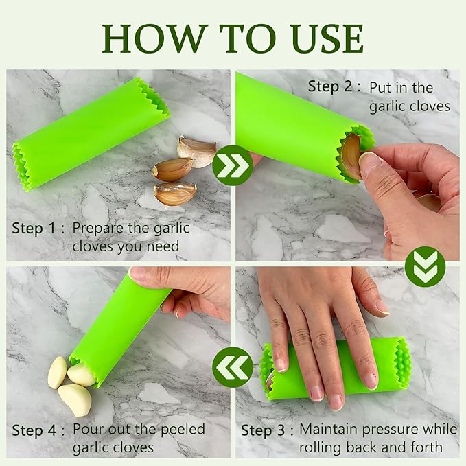2Pack Garlic Peelers, 5.12 Inches Silicone Garlic Skin Remover - Effortless Peeling for Kitchen Use, Black/Green
