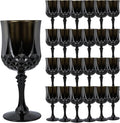 24Pack Plastic Wine Glasses, 7oz Vintage Goblets for Wedding | Unbreakable Crystal Style Reusable Stemware, Elegant Black Drinking Glass for Party Anniversary & Holiday Celebration
