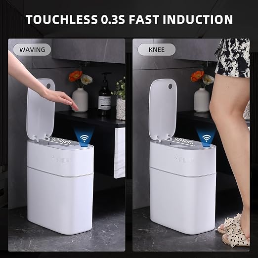MOPALL Bathroom Trash Can with Lid Automatic Bagging Motion Sensor 3.5gal | Automatic Adsorption Bag, Touchless, Compact, Odor Seal Garbage Can for Bathroom, Bedroom, Living Room, Home, Office, Kitchen