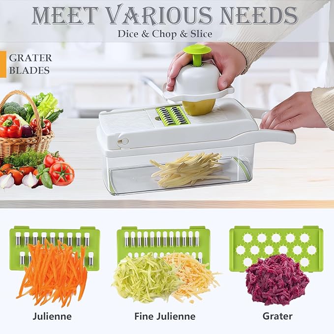 Vegetable Chopper Mandoline Slicer Home Kitchen Appliance Essential Gadget | Pro-Series Veggie Cutter with Container for Food Onion Fruit Salad Potato Christmas Gift House Cooking Supply Tool Item