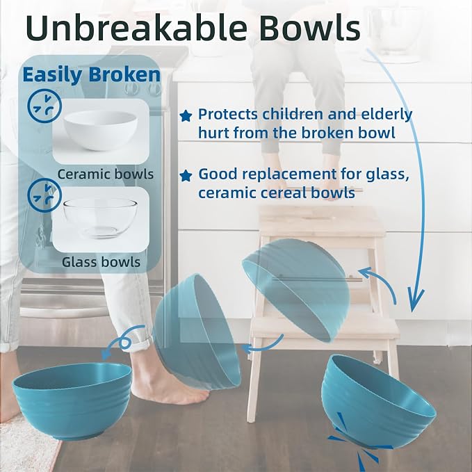 【6 Pcs】Unbreakable Mixing Bowls Unbreakable Salad Bowls, 68 Ounces Microwave and Dishwasher Safe BPA-Free Serving Bowls for Cereal,Salad,Soup,Ramen,Noodle,Oatmeal,Snack Apply to Kitchen,Freezer