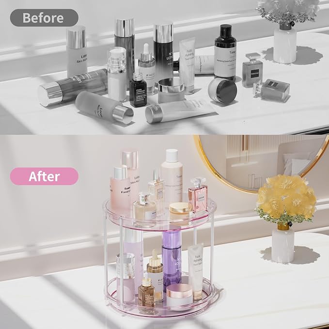 Rotating Makeup Organizer, Perfume Skincare Holder, 2 Tier 9 Inch, Mauve | 360° Smooth Spinning Vanity Tray, Large Capacity, Space-Saving Cosmetics Storage for Bathroom Countertop, Dresser