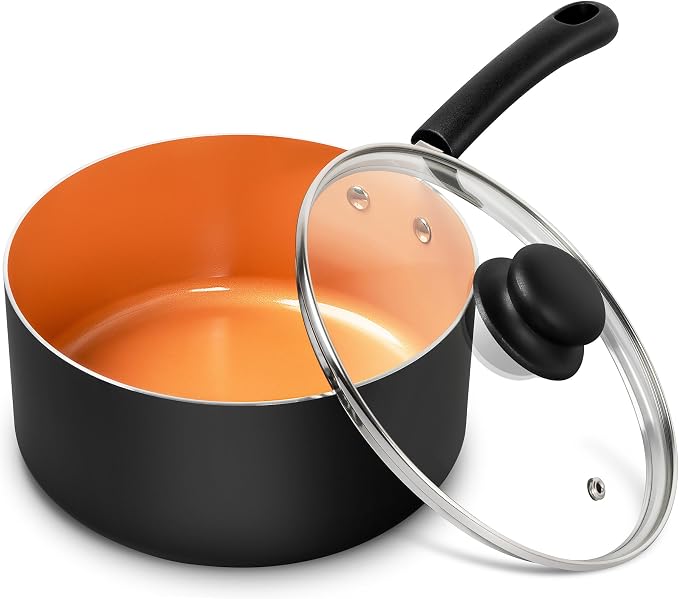 MICHELANGELO 3 Quart Nonstick Sauce Pan with Lid, 3 QT Copper Ceramic Saucepan, PFAS-FREE & Stay-Cool Handle, Multipurpose Cooking Pot for Home Kitchen, Induction Compatible