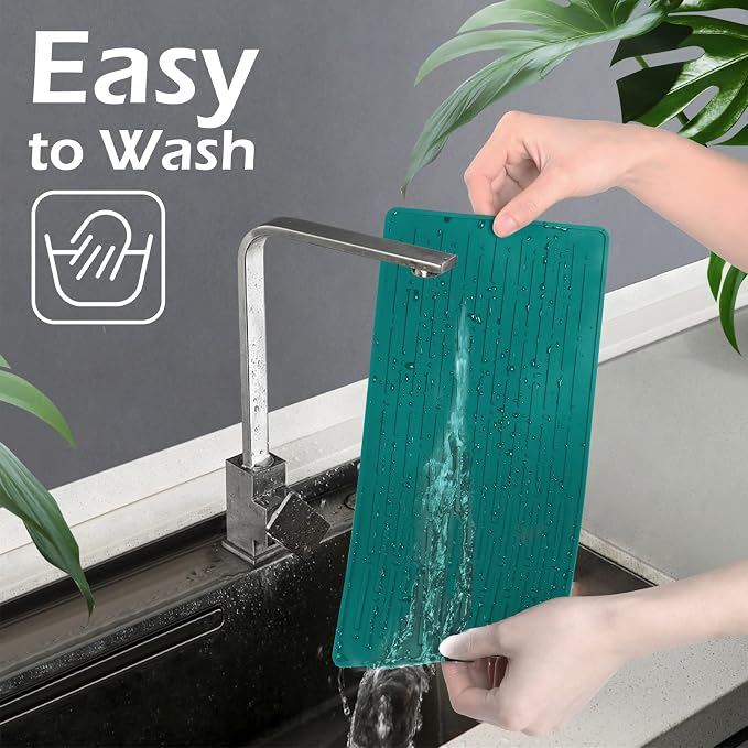 Dish Drying Mats, Heat-resistant Silicone Mat for Kitchen Counter, Non-Slip Dish Dry Mat Dishwasher Safe Medium, Turquoise