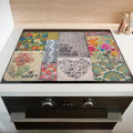 Boho Glass Stove Top Cover for Electric Stoves,Flower Floral Farmhouse Stove Top Cover for Kitchen Decor,Heat Resistant Cooktop Protector Mat,Non-Slip Washable Dish Drying Mat 28"x20"