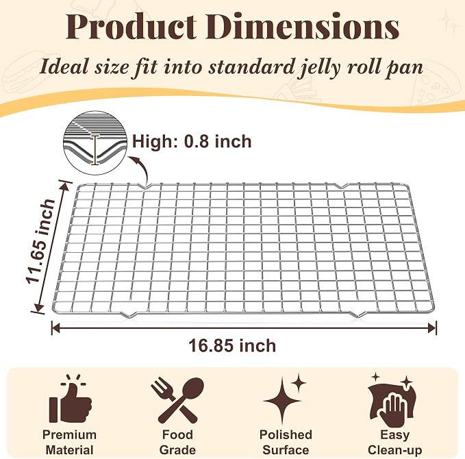 Cooling Racks for Cooking and Baking - 2 PCS 11.65" x 16.85" Grid Wire Baking Rack for Oven Cooking, Baking, Grilling, Roasting - Dishwasher Safe Bacon Rack - Fits Half Sheet Cookie Pan