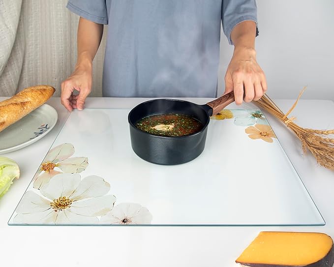 Glass Cutting Board 20”x16”: Tempered Glass Kitchen Counter Protector - Durable- Scratch-Resistant, Heat-Proof - Design 5 - Floral Design