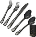 Black Silverware Set for 12, 60-Piece 18/0 Stainless Steel Utensils | Frosted & Mirror Finish Flatware Set, Unique Design Modern Cutlery for Wedding Restaurant Party Event Serving For 12
