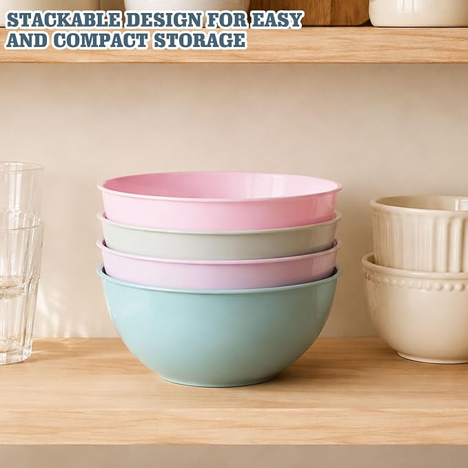 Greentainer 4-Piece Plastic Mixing Bowl Set with Lids for Kitchen, 67oz Lightweight Storage Bowls, Large Salad Bowls for Baking, Prepping, Cooking and Serving Food, Dishwasher & Microwave Safe